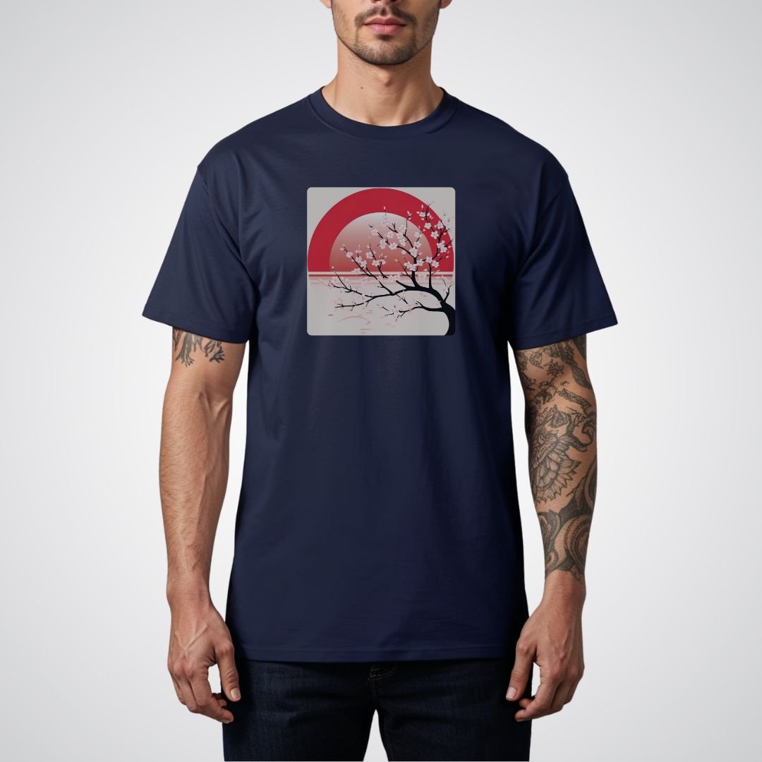 Cherry Blossom Tree with Rising Sun Japanese Tattoo Unisex T-Shirt - Tattoo Unleashed