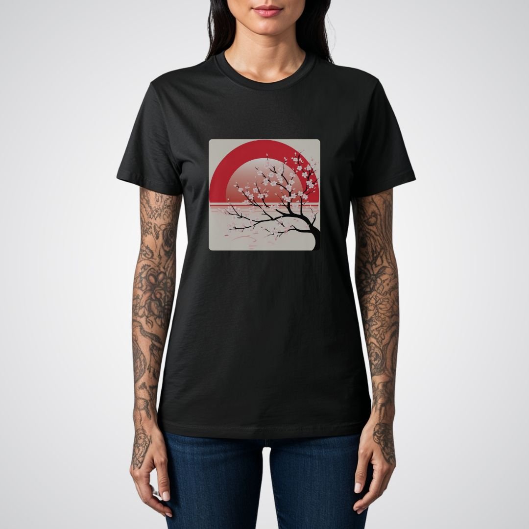 Cherry Blossom Tree with Rising Sun Japanese Tattoo Unisex T-Shirt - Tattoo Unleashed