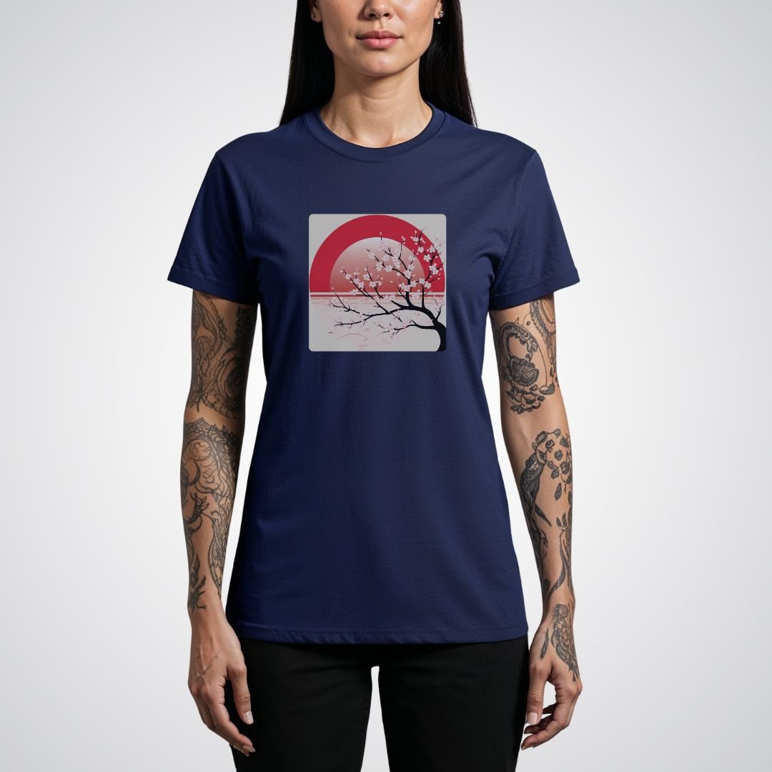 Cherry Blossom Tree with Rising Sun Japanese Tattoo Unisex T-Shirt - Tattoo Unleashed