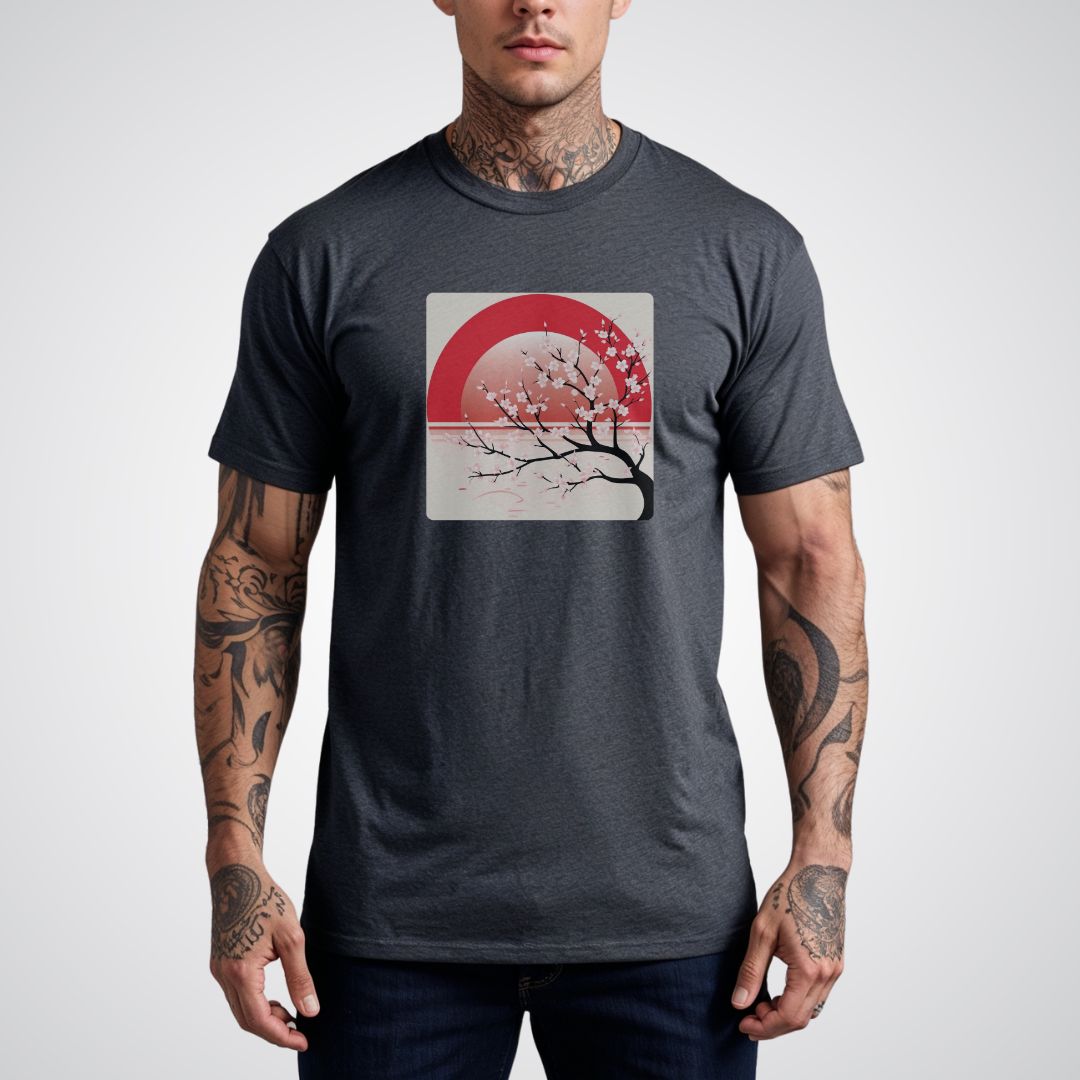 Cherry Blossom Tree with Rising Sun Japanese Tattoo Unisex T-Shirt - Tattoo Unleashed