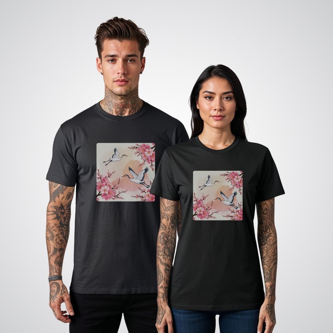 Cherry Blossoms with Cranes Japanese Tattoo Unisex T-Shirt - Tattoo Unleashed