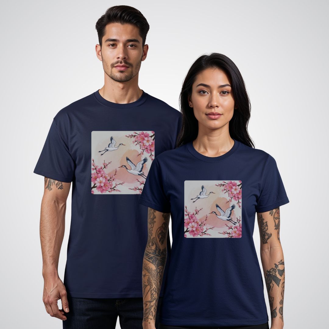 Cherry Blossoms with Cranes Japanese Tattoo Unisex T-Shirt - Tattoo Unleashed