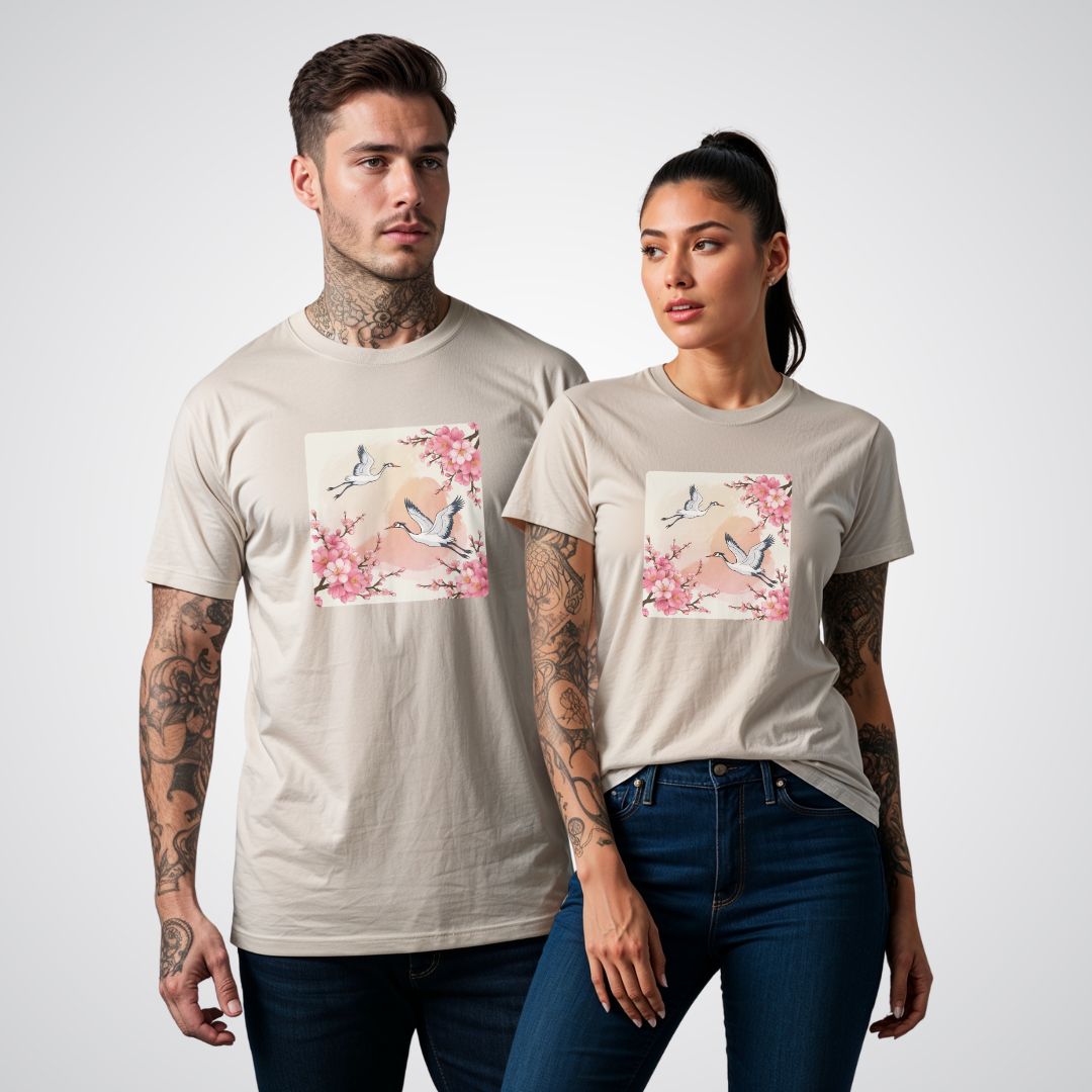 Cherry Blossoms with Cranes Japanese Tattoo Unisex T-Shirt - Tattoo Unleashed