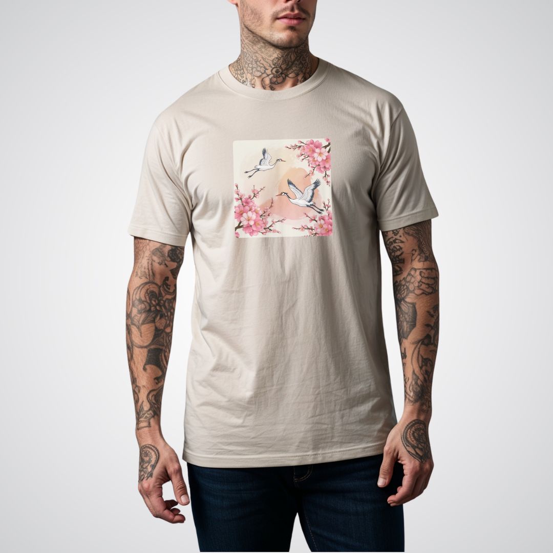 Cherry Blossoms with Cranes Japanese Tattoo Unisex T-Shirt - Tattoo Unleashed