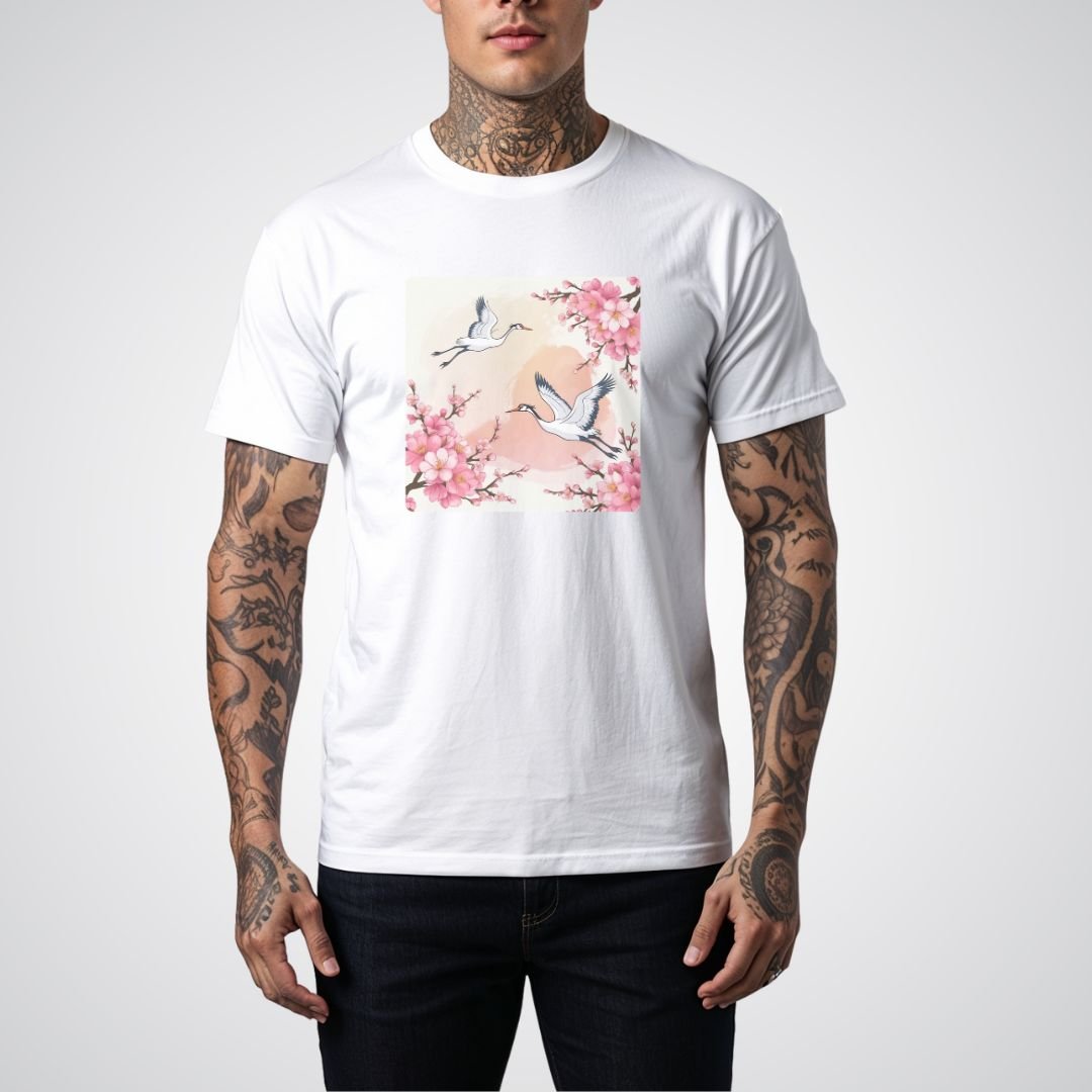 Cherry Blossoms with Cranes Japanese Tattoo Unisex T-Shirt - Tattoo Unleashed