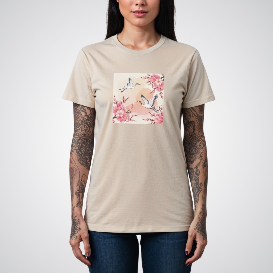 Cherry Blossoms with Cranes Japanese Tattoo Unisex T-Shirt - Tattoo Unleashed