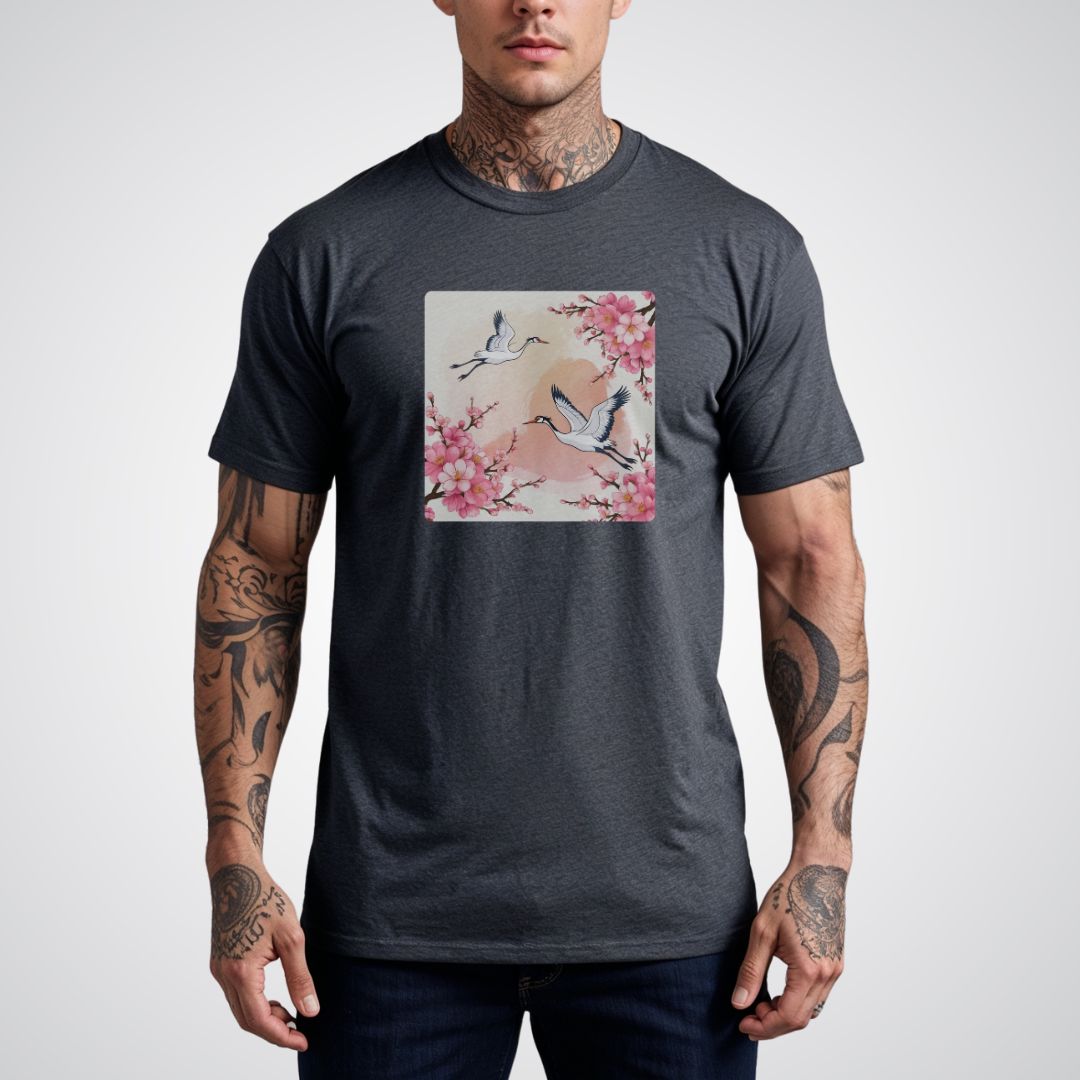 Cherry Blossoms with Cranes Japanese Tattoo Unisex T-Shirt - Tattoo Unleashed