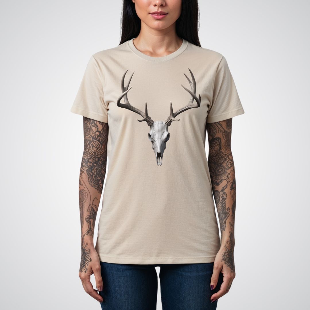 Deer Skull with Antlers Unisex Realism T-Shirt - Tattoo Unleashed