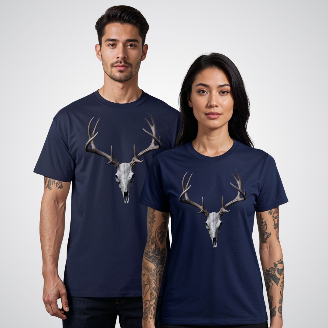 Deer Skull with Antlers Unisex Realism T-Shirt - Tattoo Unleashed