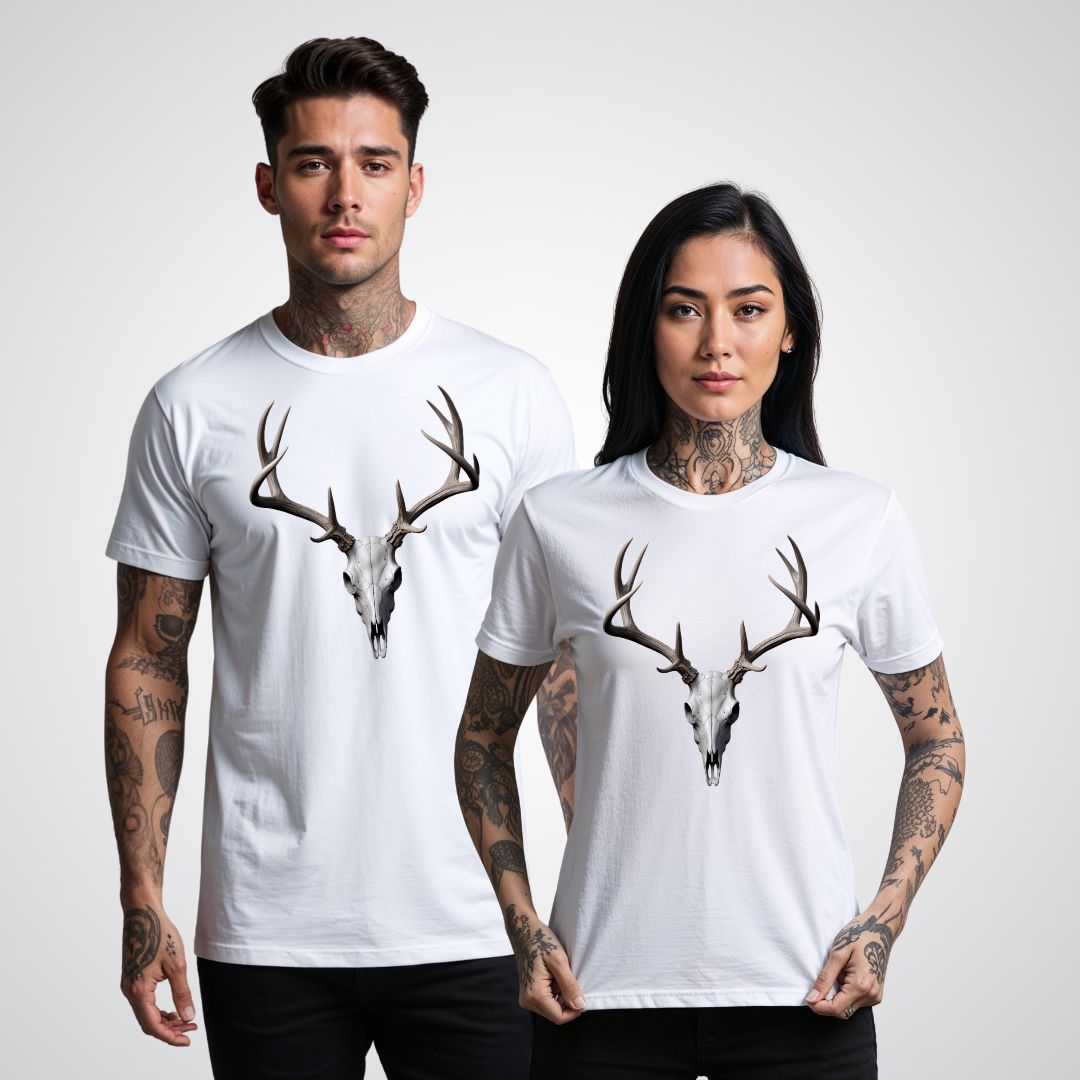 Deer Skull with Antlers Unisex Realism T-Shirt - Tattoo Unleashed