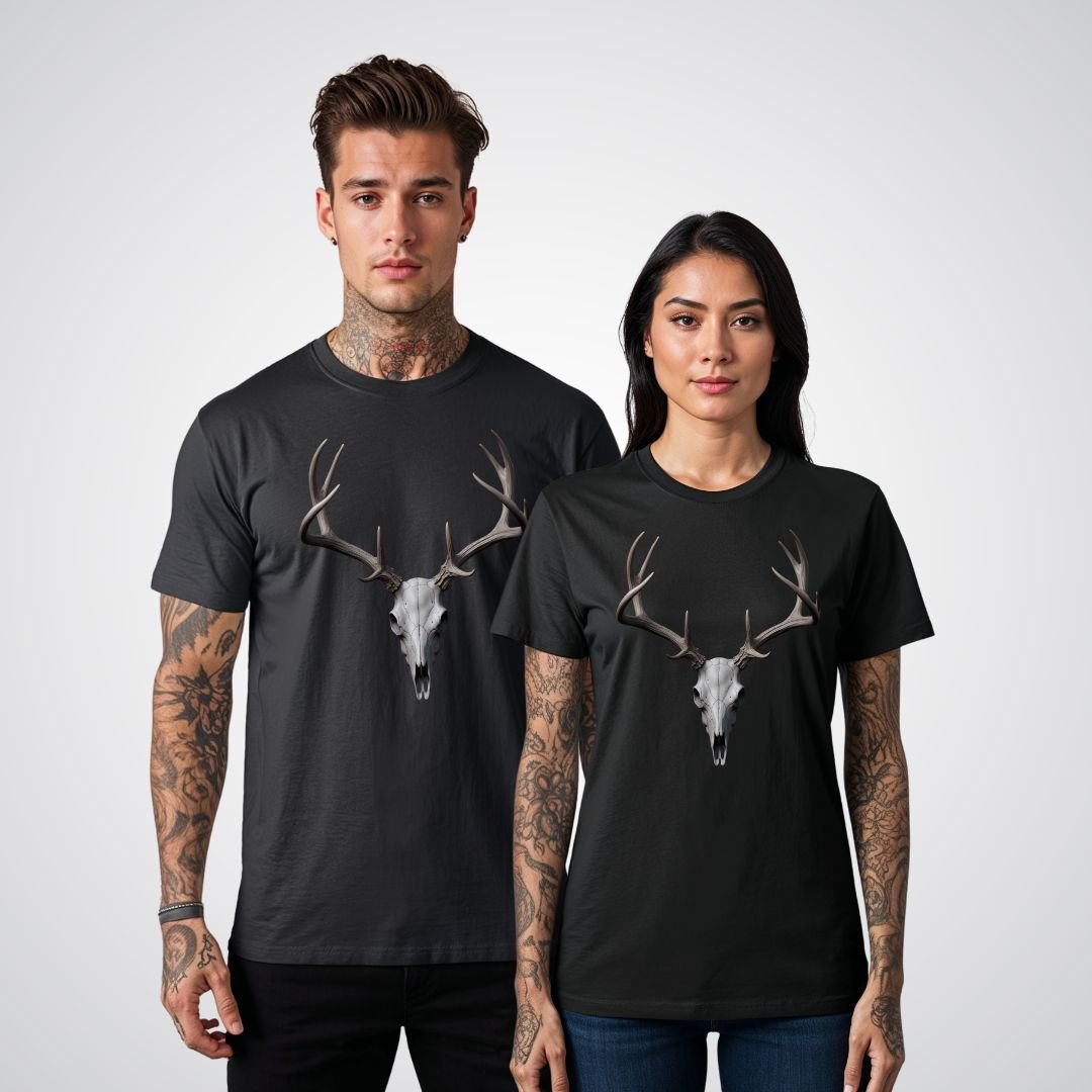 Deer Skull with Antlers Unisex Realism T-Shirt - Tattoo Unleashed