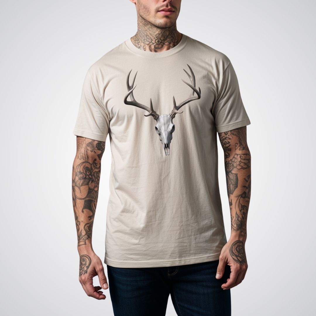 Deer Skull with Antlers Unisex Realism T-Shirt - Tattoo Unleashed