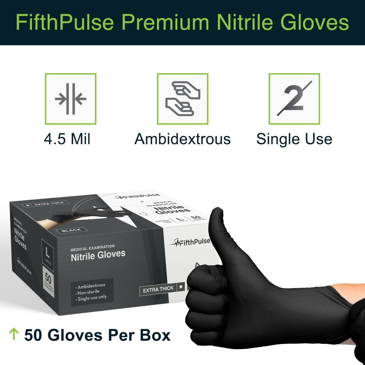 Disposable Black Nitrile Gloves by FifthPulse - Large 50pcs - Tattoo Unleashed