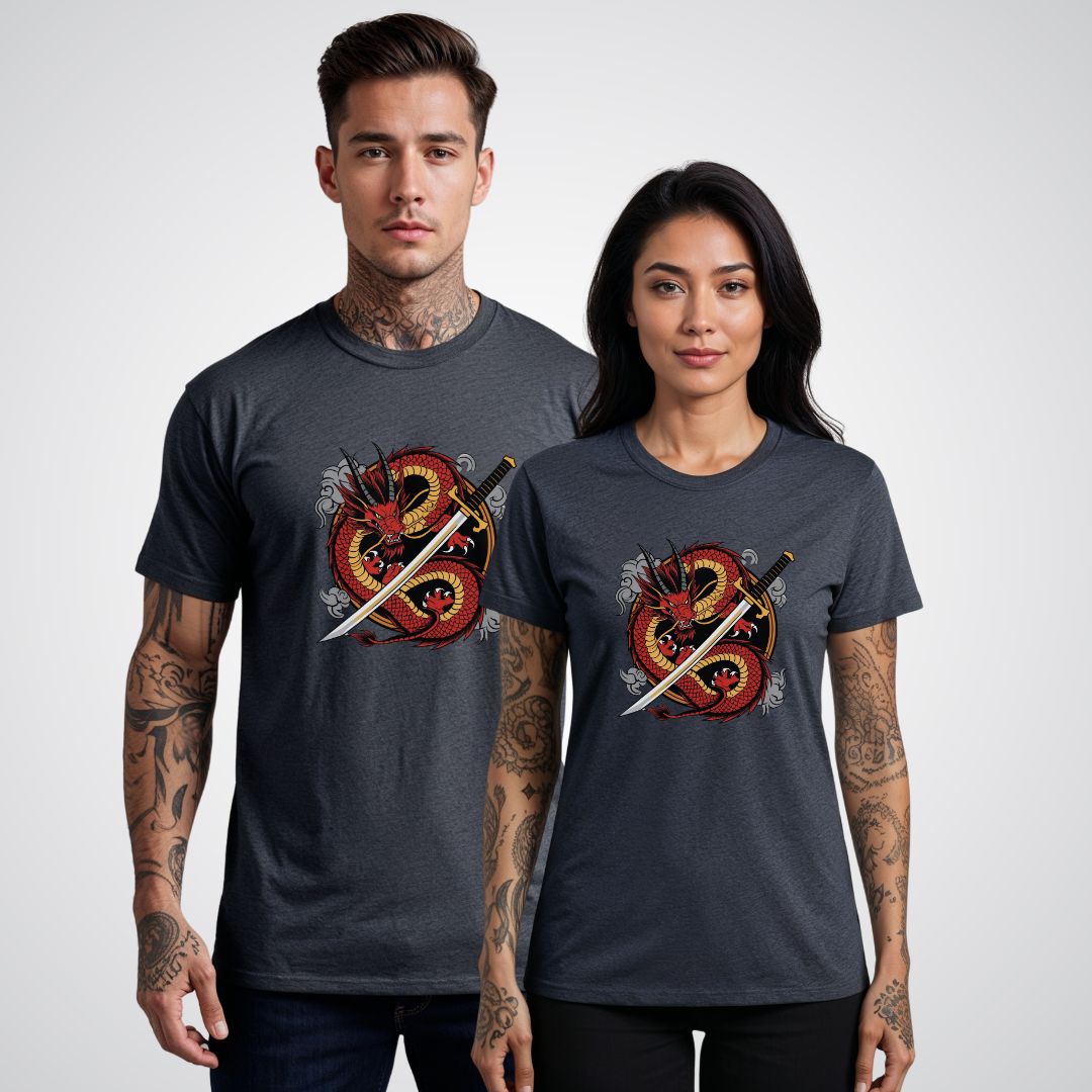 Dragon Coiled Around a Katana Japanese Tattoo Unisex T-Shirt - Tattoo Unleashed