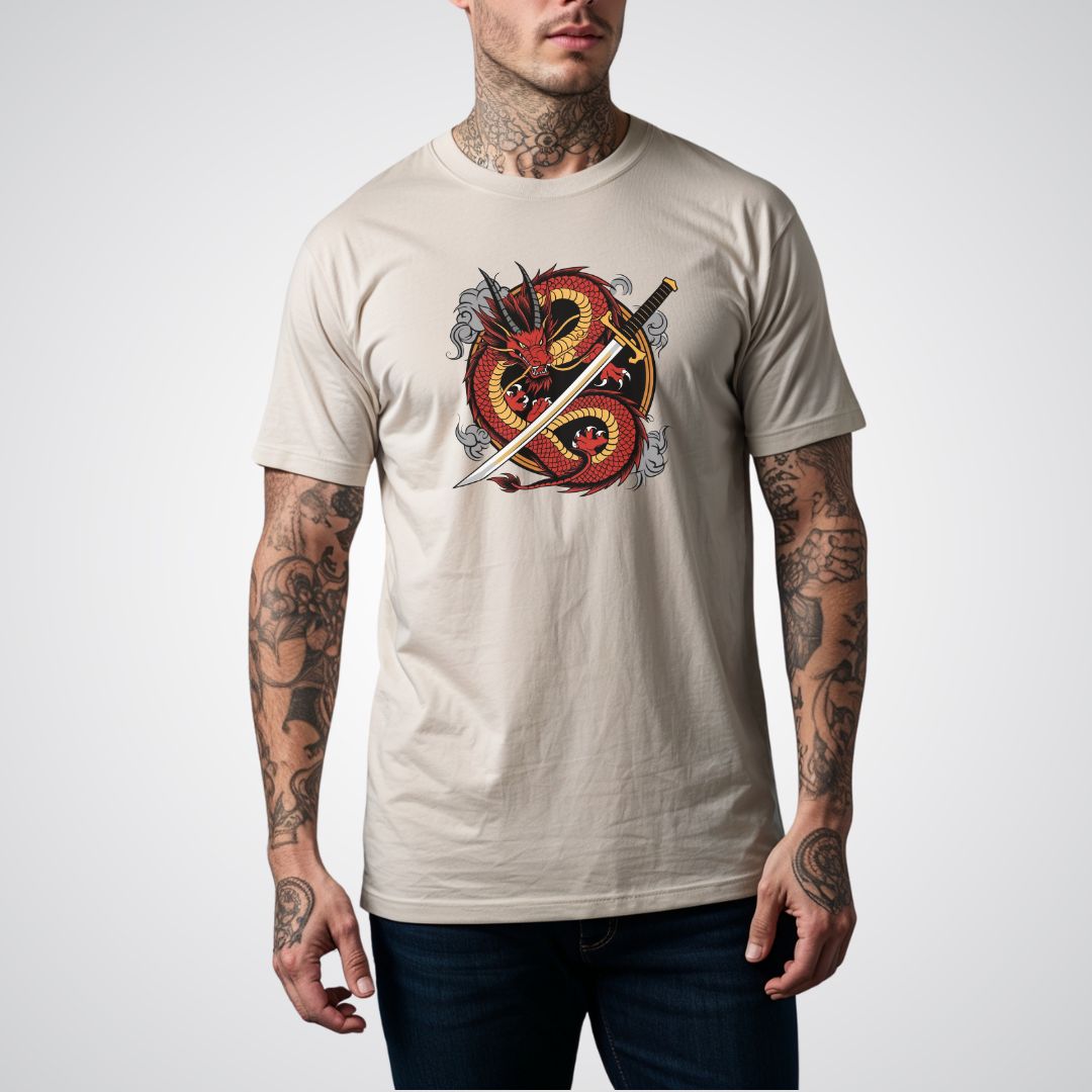 Dragon Coiled Around a Katana Japanese Tattoo Unisex T-Shirt - Tattoo Unleashed