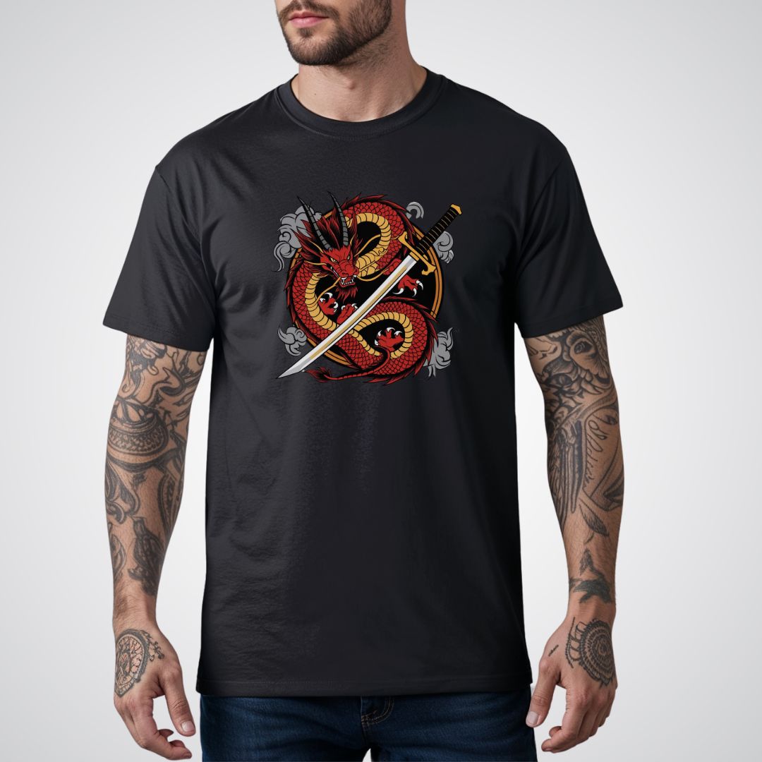 Dragon Coiled Around a Katana Japanese Tattoo Unisex T-Shirt - Tattoo Unleashed