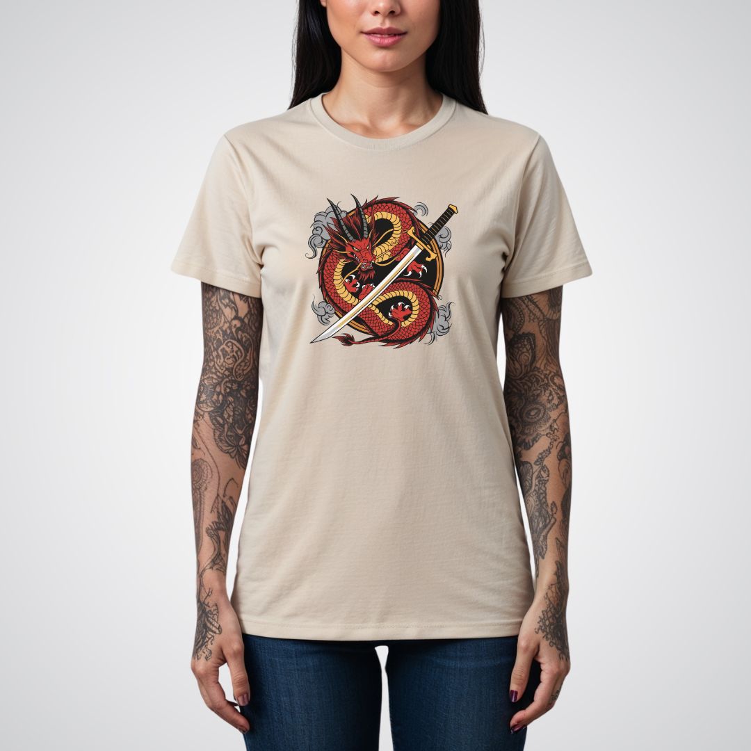 Dragon Coiled Around a Katana Japanese Tattoo Unisex T-Shirt - Tattoo Unleashed