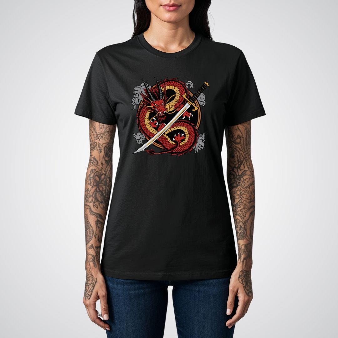 Dragon Coiled Around a Katana Japanese Tattoo Unisex T-Shirt - Tattoo Unleashed