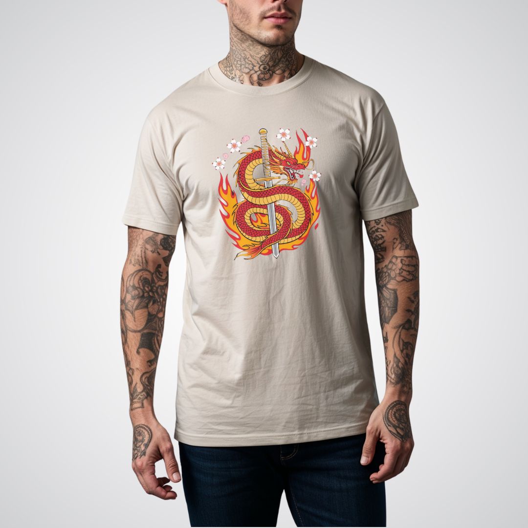 Dragon with Samurai Sword Neo - Traditional Tattoo Unisex T-Shirt - Tattoo Unleashed