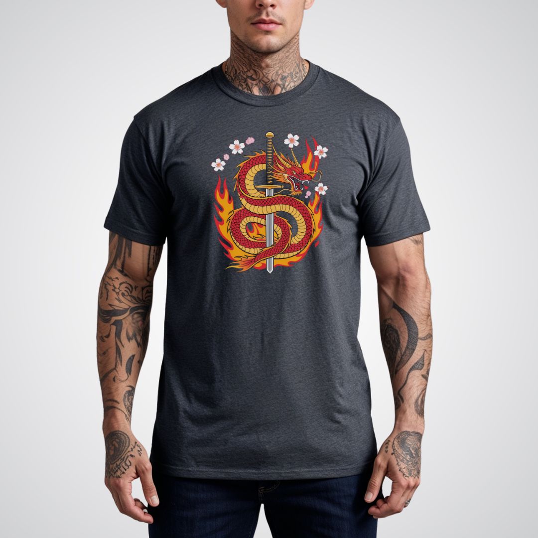 Dragon with Samurai Sword Neo - Traditional Tattoo Unisex T-Shirt - Tattoo Unleashed