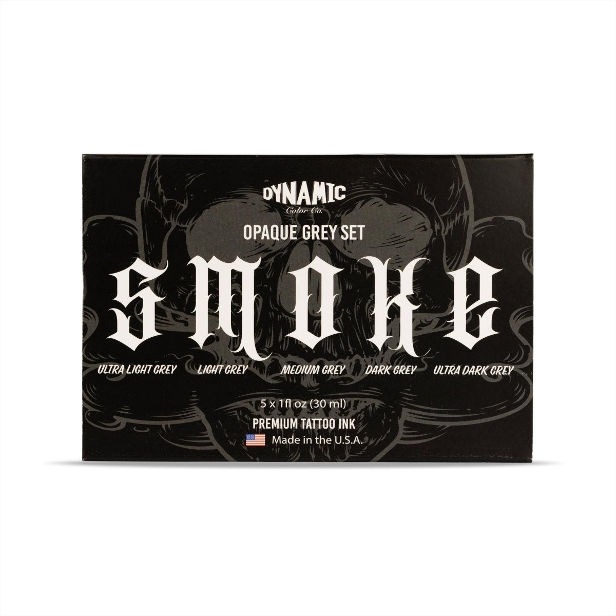 Dynamic Smoke Set, Opaque Grey Tattoo Ink Set, 5 Shades of Ultra Light to Ultra Dark Tattoo Ink - Tattoo Unleashed