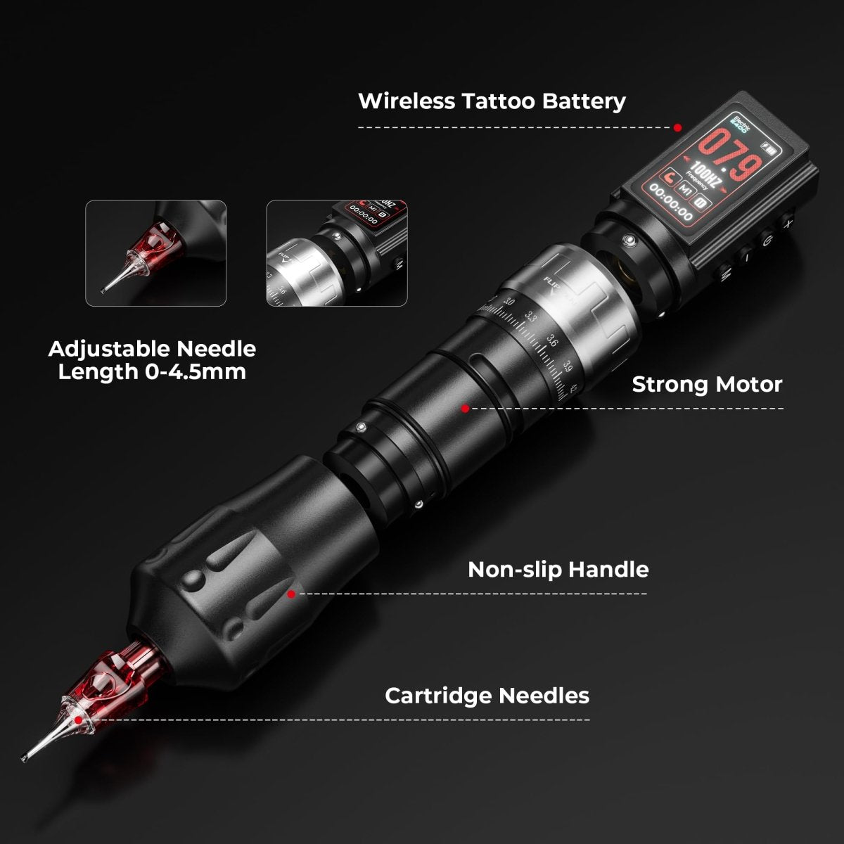 E400 Wireless Tattoo Pen Machine - Black - Tattoo Unleashed