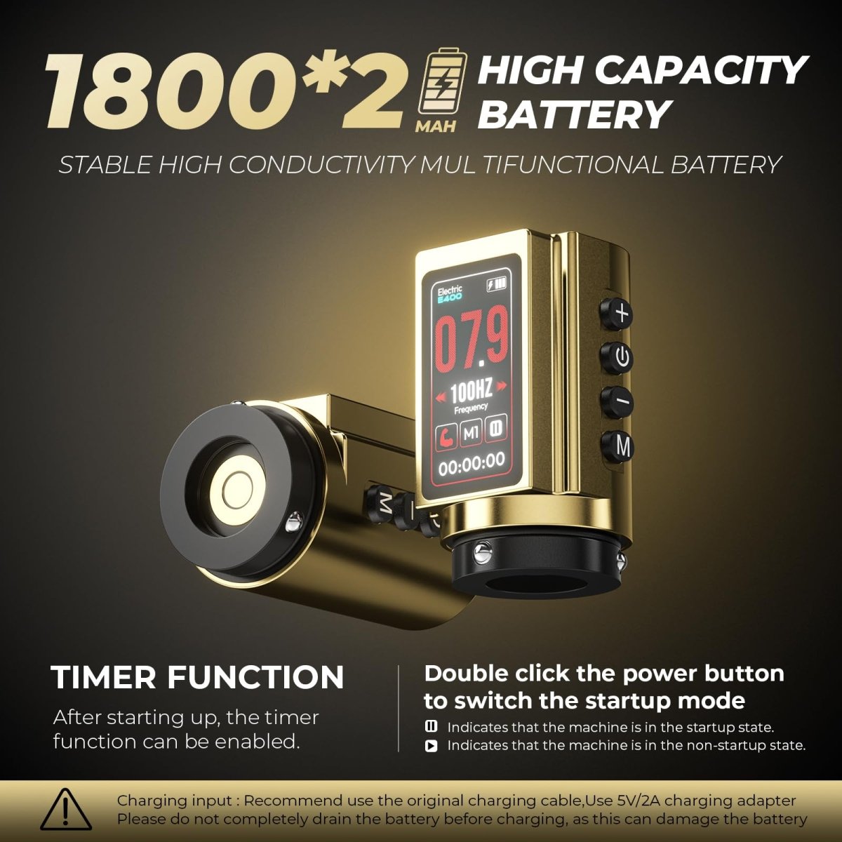 E400 Wireless Tattoo Pen Machine - Gold - Tattoo Unleashed