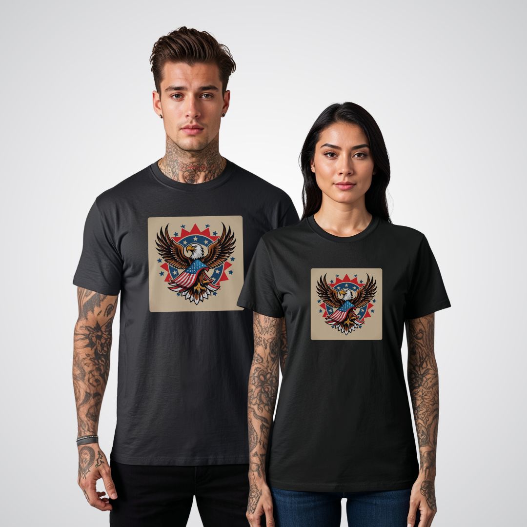 Eagle with American Flag Neo - Traditional Tattoo Unisex T-Shirt - Tattoo Unleashed