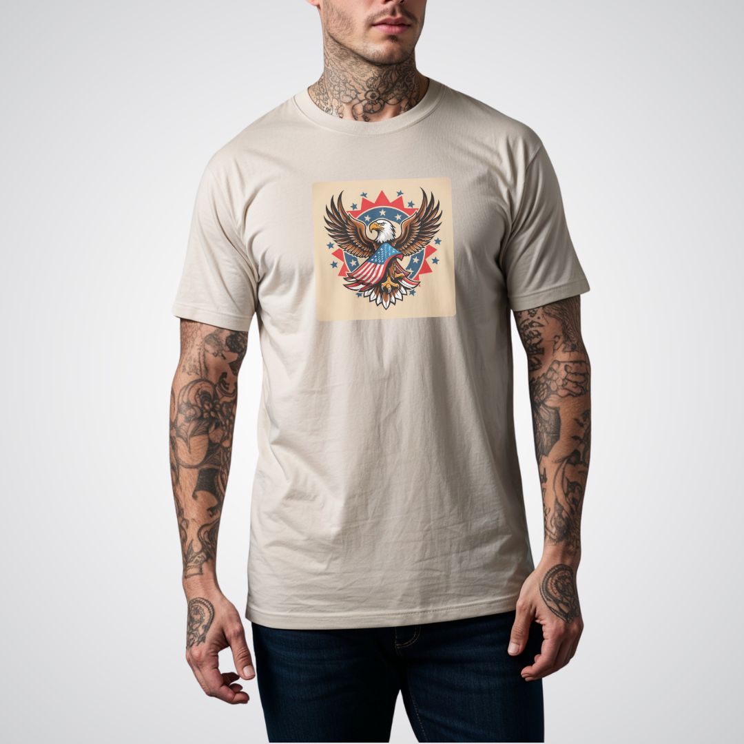 Eagle with American Flag Neo - Traditional Tattoo Unisex T-Shirt - Tattoo Unleashed