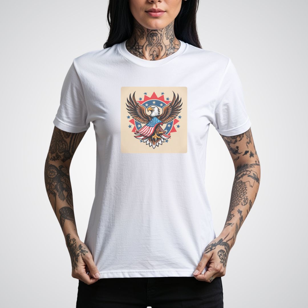 Eagle with American Flag Neo - Traditional Tattoo Unisex T-Shirt - Tattoo Unleashed