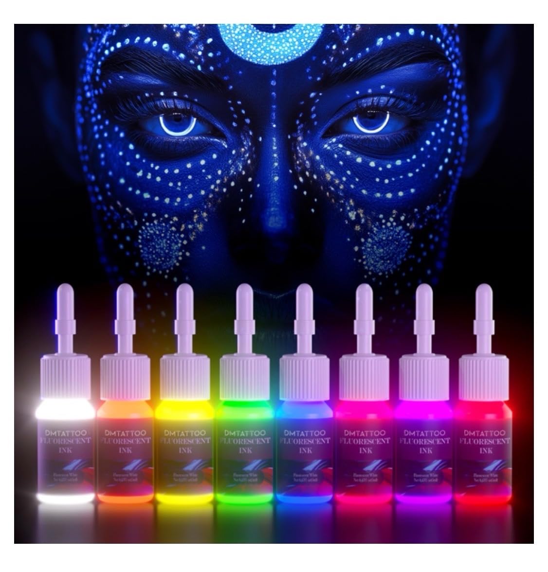 Fluorescent Tattoo Ink Set by Dmtattoo - 8 Colors - Tattoo Unleashed