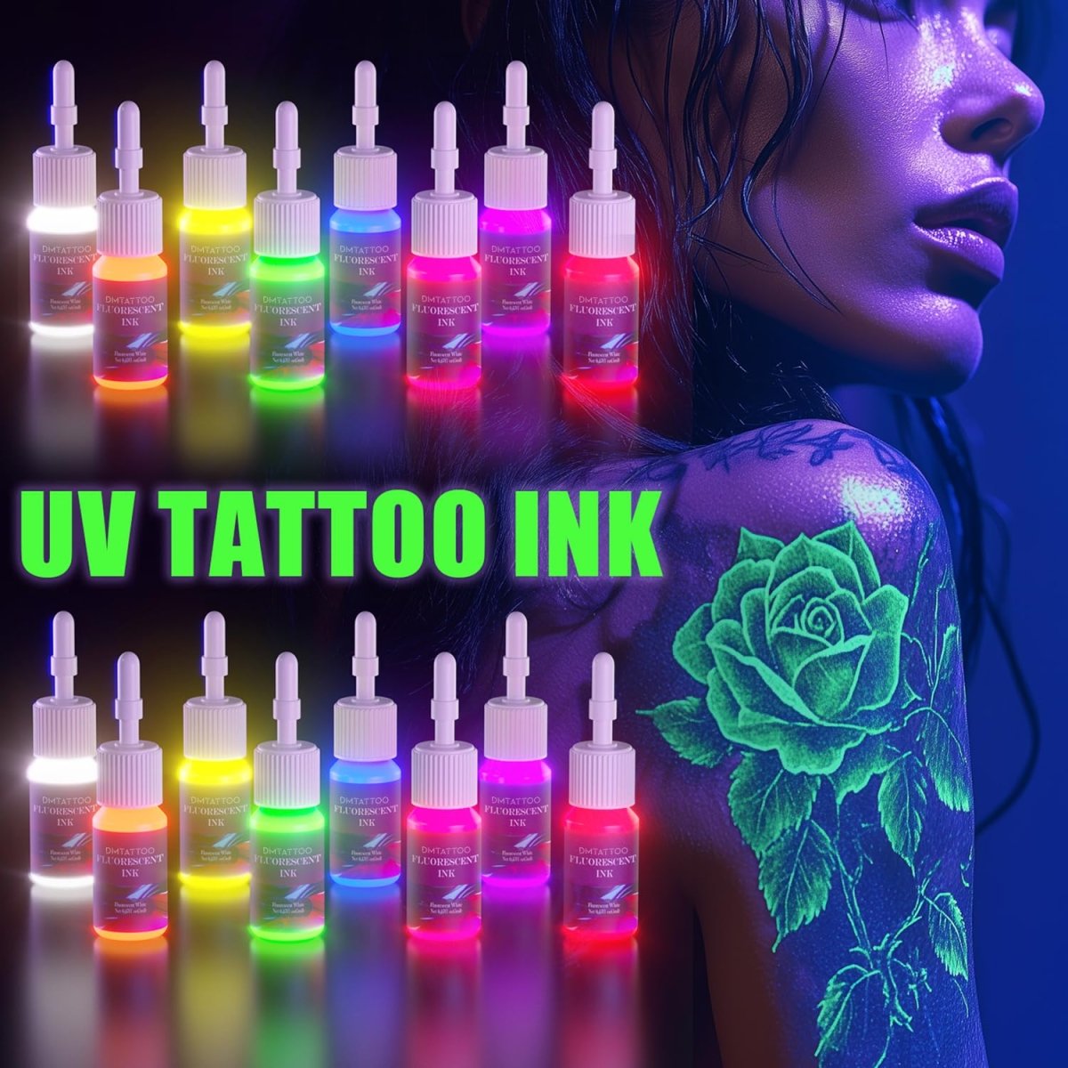 Fluorescent Tattoo Ink Set by Dmtattoo - 8 Colors - Tattoo Unleashed