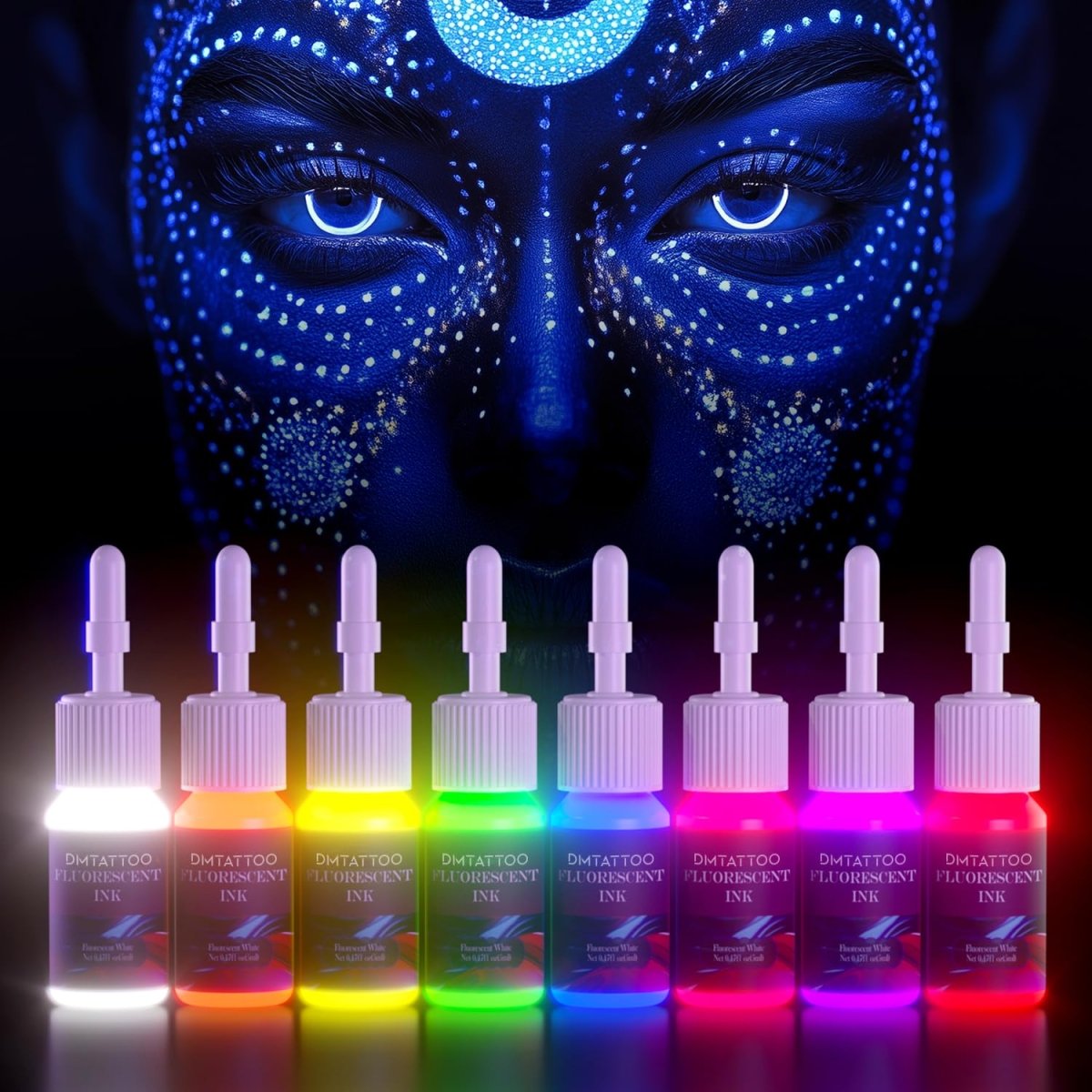 Fluorescent Tattoo Ink Set by Dmtattoo - 8 Colors - Tattoo Unleashed