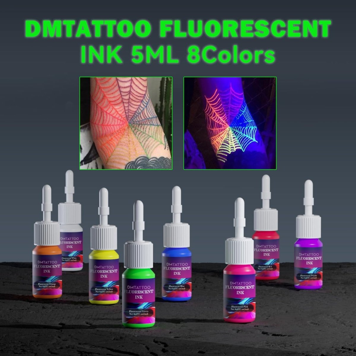 Fluorescent Tattoo Ink Set by Dmtattoo - 8 Colors - Tattoo Unleashed