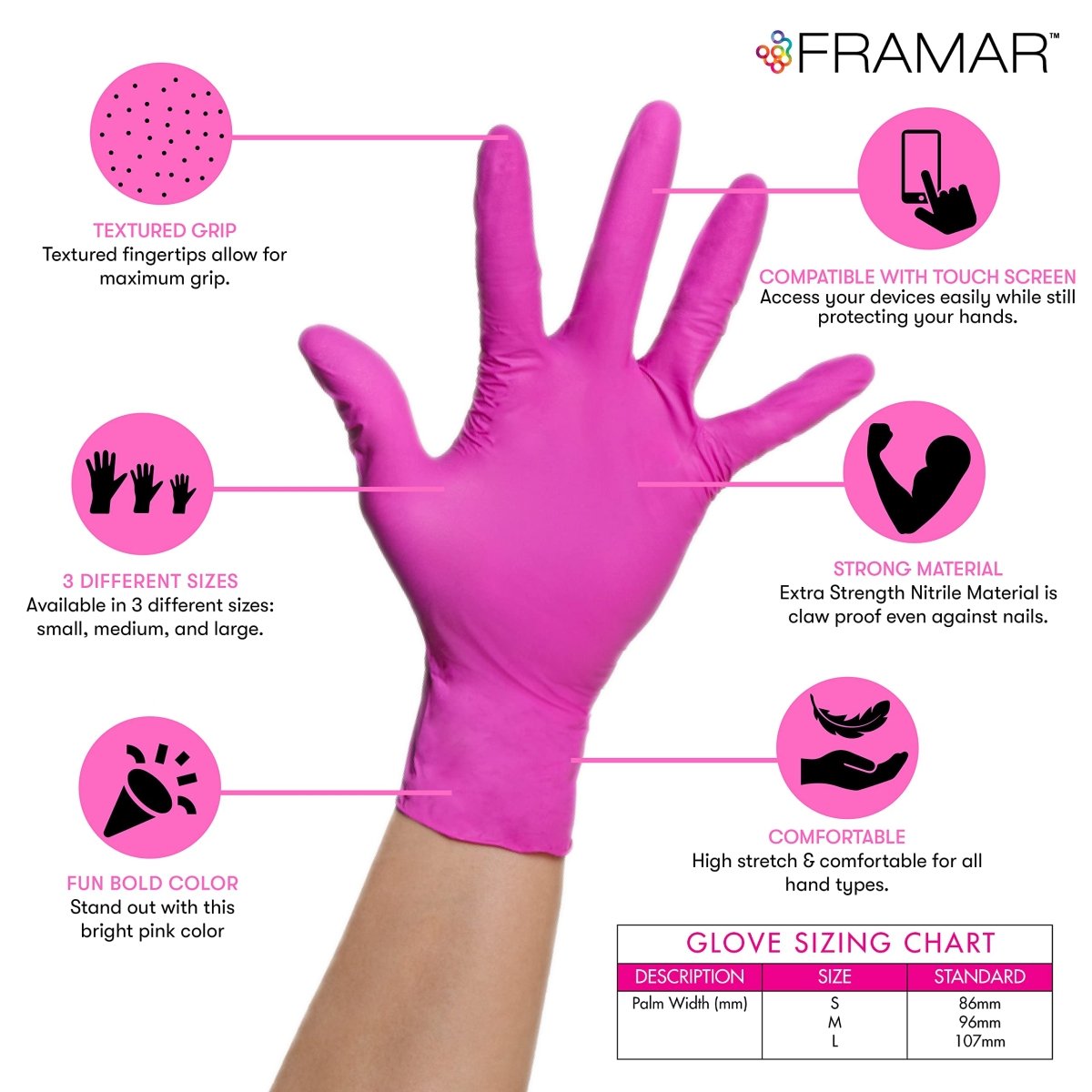 FRAMAR Pink Paws Nitrile Disposable Gloves Medium - Latex Free 100pcs - Tattoo Unleashed