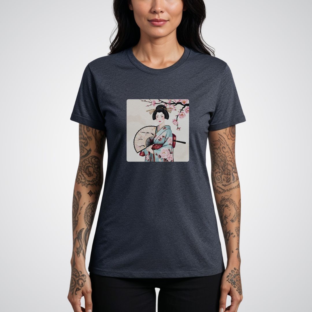 Geisha with a Fan Japanese Tattoo Unisex T-Shirt - Tattoo Unleashed