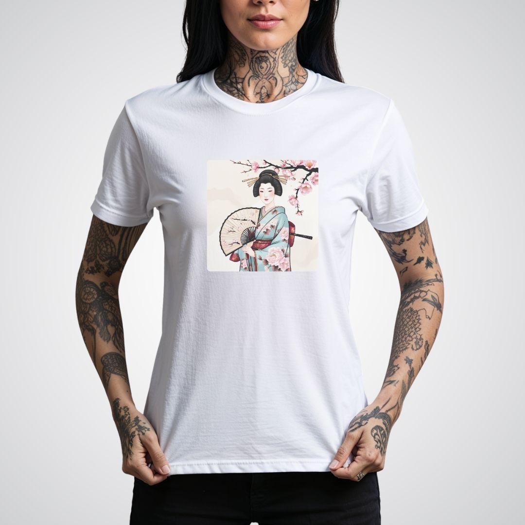 Geisha with a Fan Japanese Tattoo Unisex T-Shirt - Tattoo Unleashed