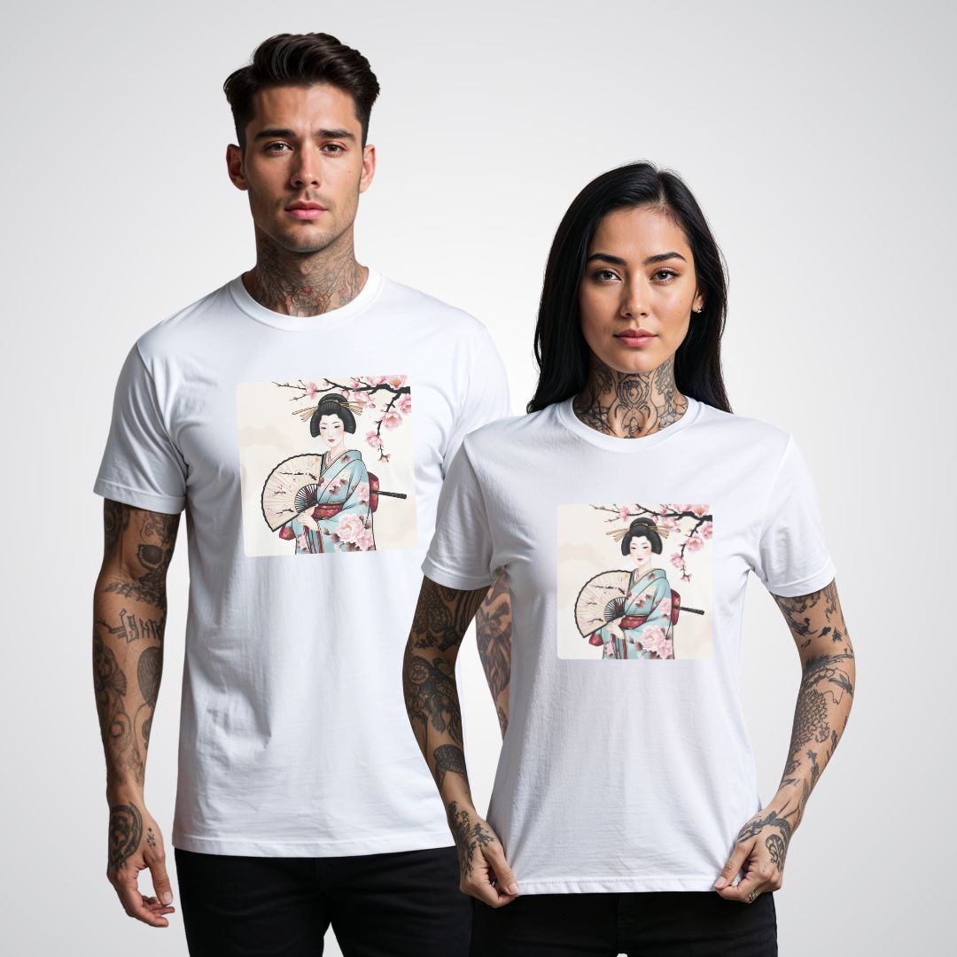 Geisha with a Fan Japanese Tattoo Unisex T-Shirt - Tattoo Unleashed