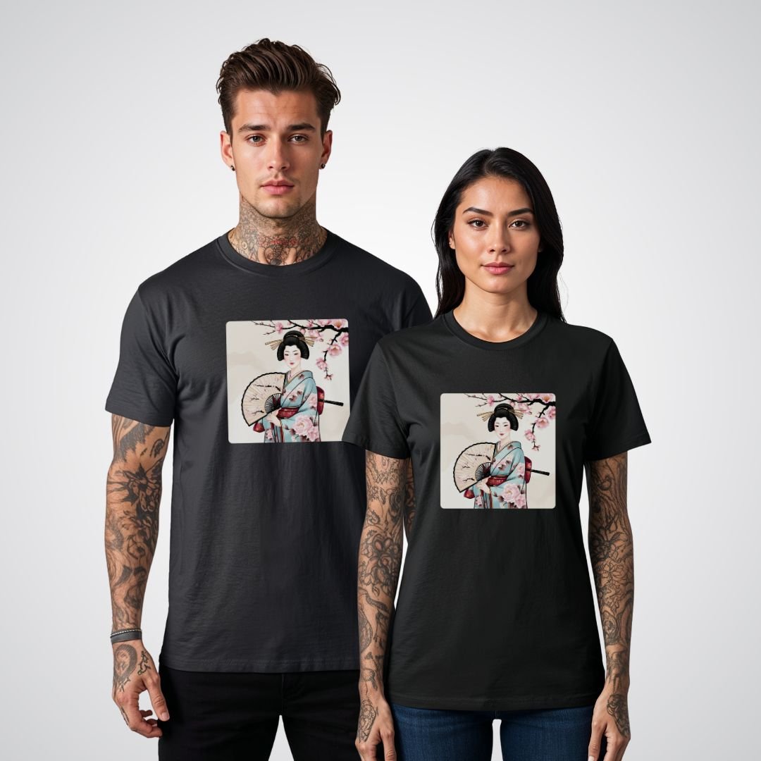 Geisha with a Fan Japanese Tattoo Unisex T-Shirt - Tattoo Unleashed