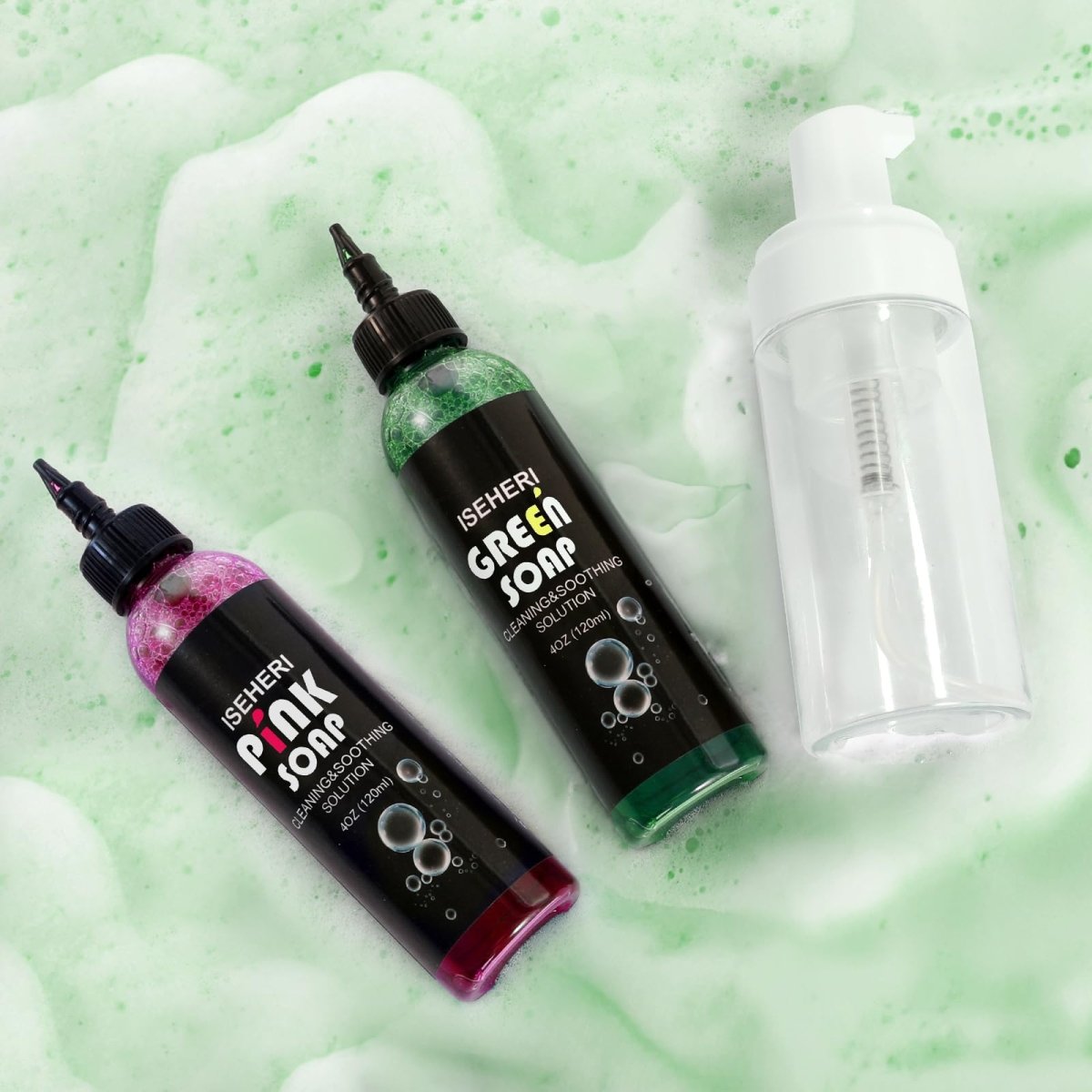 Green & Pink Ultra Concentrated Tattoo Soap by Iseheri - 4oz with Foaming Bottle - Tattoo Unleashed