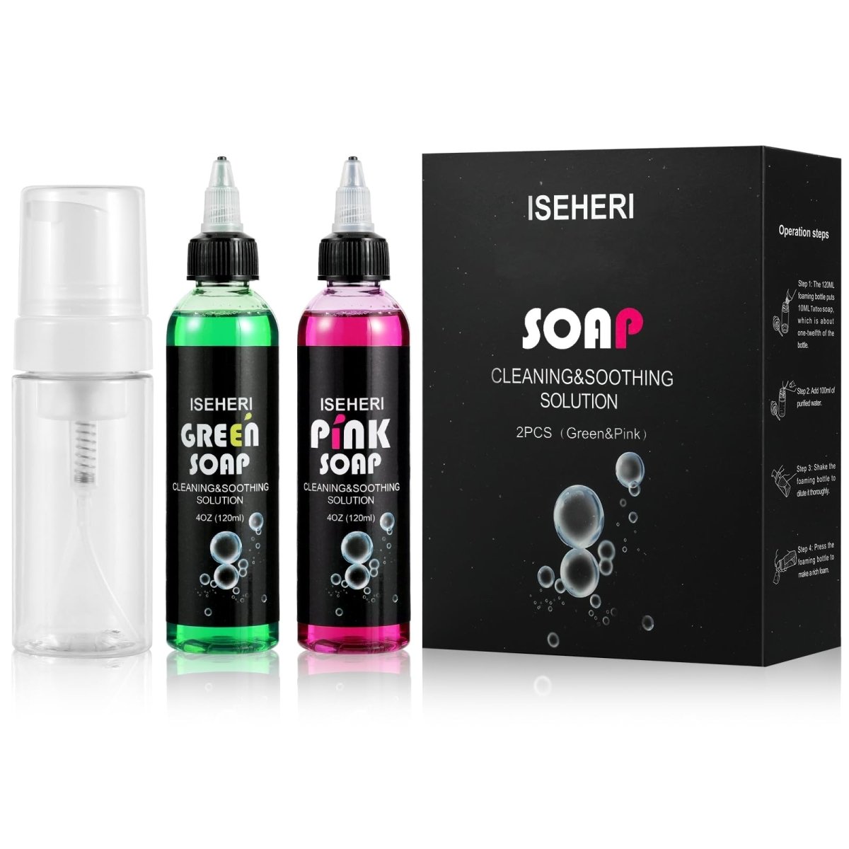 Green & Pink Ultra Concentrated Tattoo Soap by Iseheri - 4oz with Foaming Bottle - Tattoo Unleashed