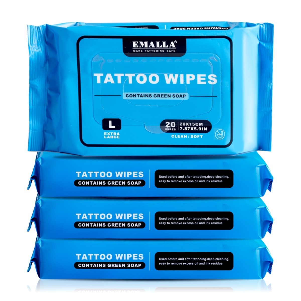 Green Soap Tattoo Wipes by Yuelong - 80 counts (4 Pack) Large - Tattoo Unleashed
