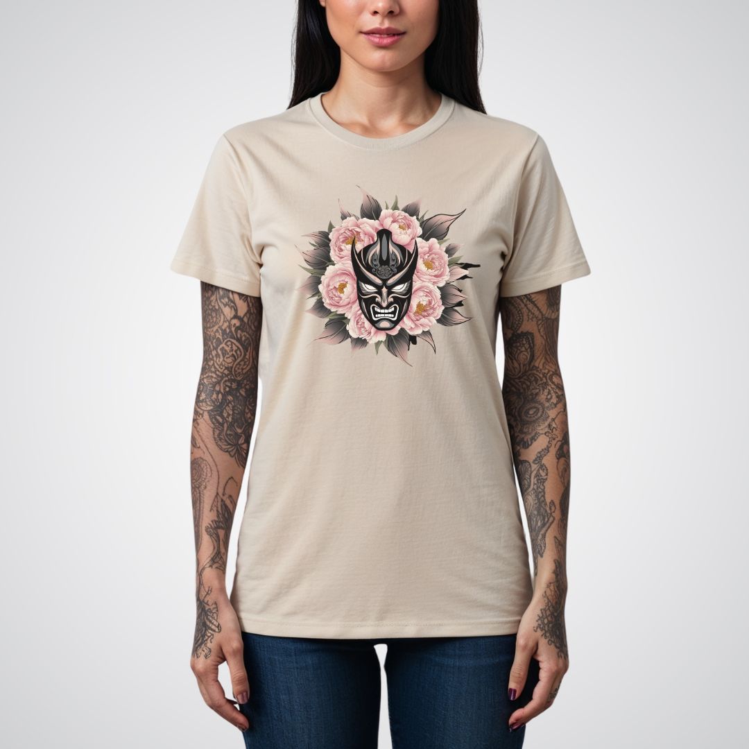 Hannya Mask with Peonies Japanese Tattoo Unisex T-Shirt - Tattoo Unleashed