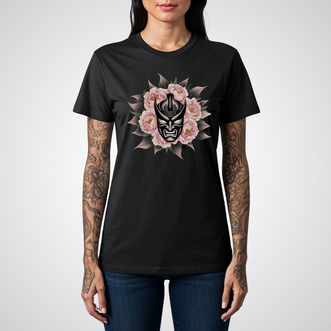 Hannya Mask with Peonies Japanese Tattoo Unisex T-Shirt - Tattoo Unleashed