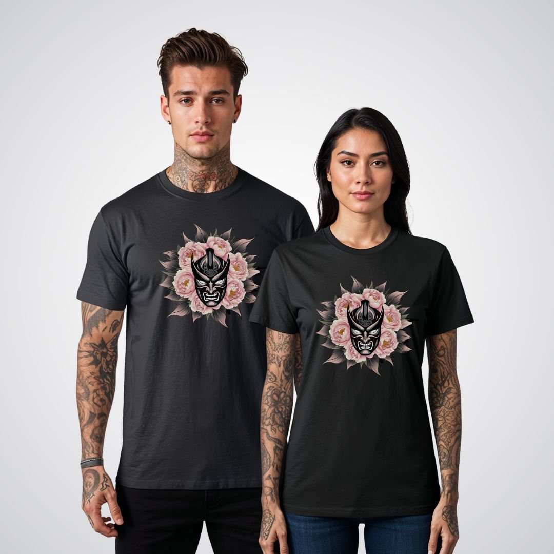 Hannya Mask with Peonies Japanese Tattoo Unisex T-Shirt - Tattoo Unleashed