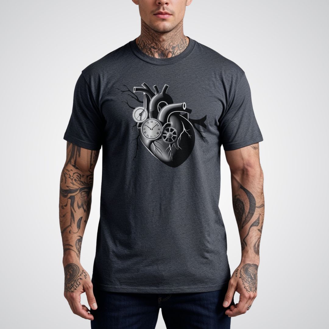 Heart and Clock Gear Realism Tattoo Unisex T-Shirt - Tattoo Unleashed