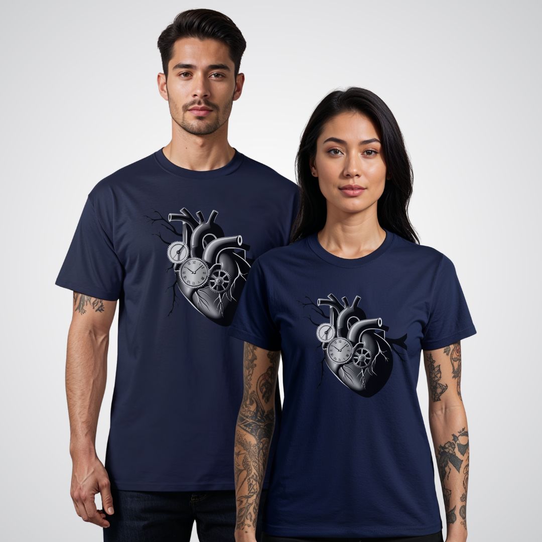 Heart and Clock Gear Realism Tattoo Unisex T-Shirt - Tattoo Unleashed