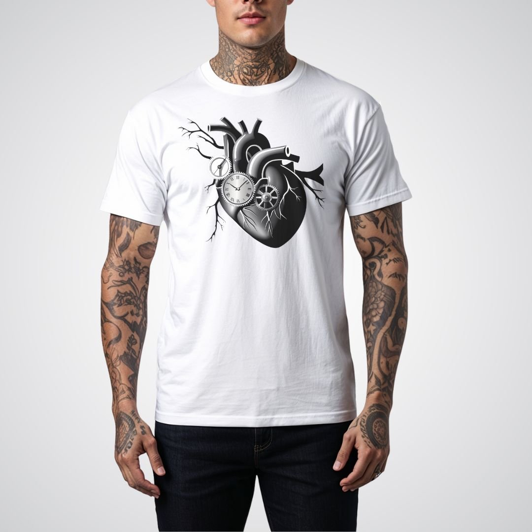 Heart and Clock Gear Realism Tattoo Unisex T-Shirt - Tattoo Unleashed