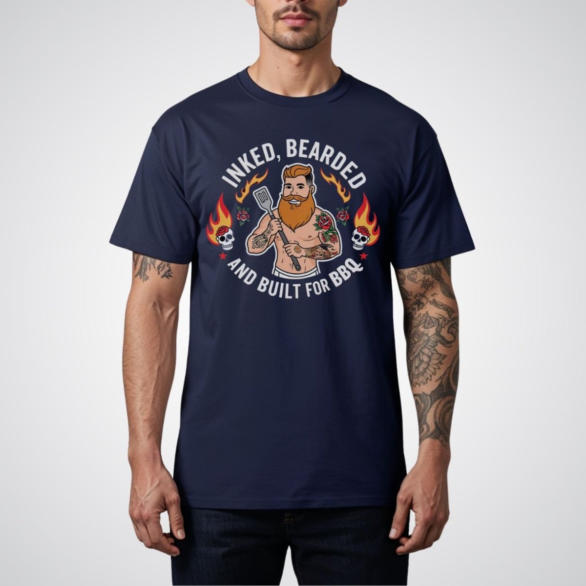 Inked, Bearded, and Built for BBQ Tattoo Unisex T-Shirt - Tattoo Unleashed