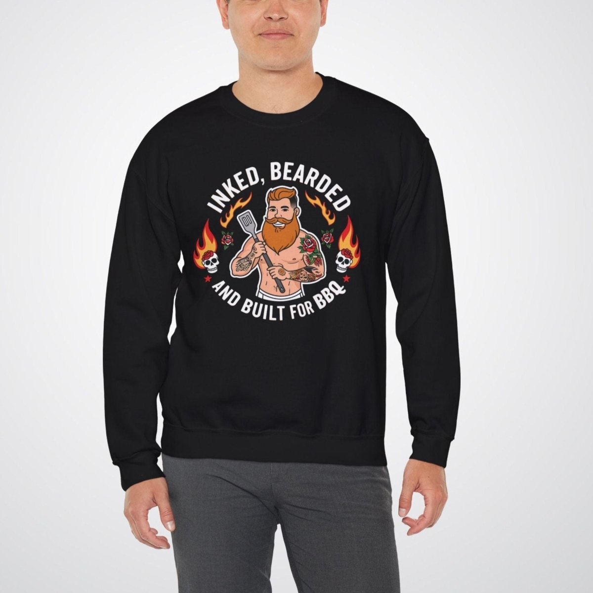 Inked, Bearded, and Built for BBQ Unisex Crewneck Sweatshirt - Tattoo Unleashed